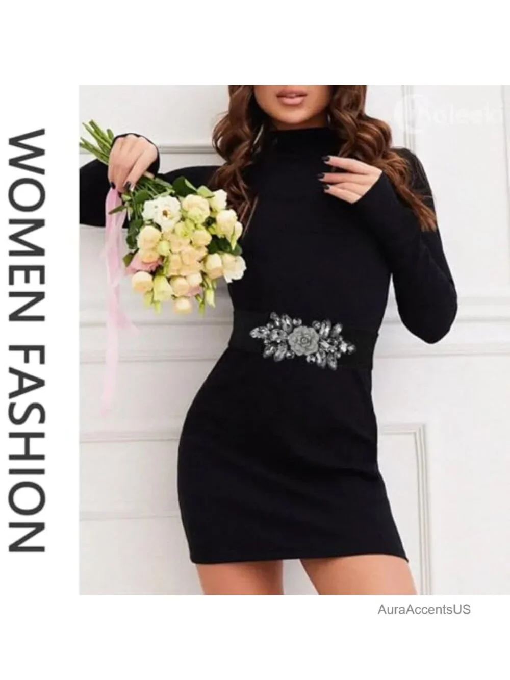 Stretch Rhinestone Wide Belt Elastic Crystal Waist Accessory for Dresses